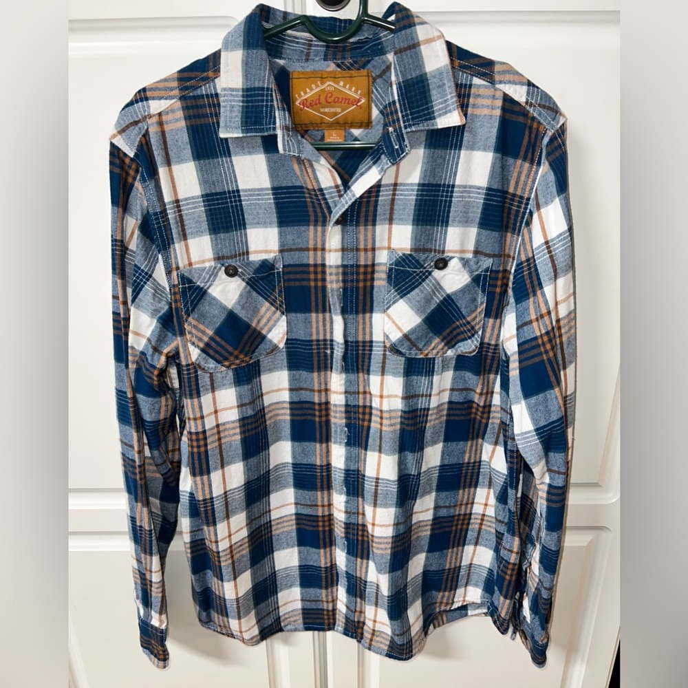 Red Camel Blue and Brown Plaid Casual Shirt